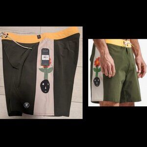 Roark Passage Panel 17''  Deep Roots Dark Military Mens Swimsuit Trunks Sz 38